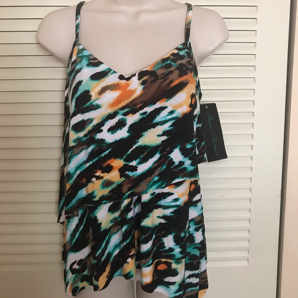 Aqua Green Women's Tiered Ruffle Tankini Top